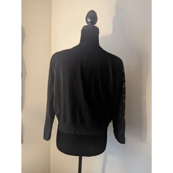 Karl Lagerfeld Paris cropped lace sleeve cardigan sweater - Picture 3 of 8